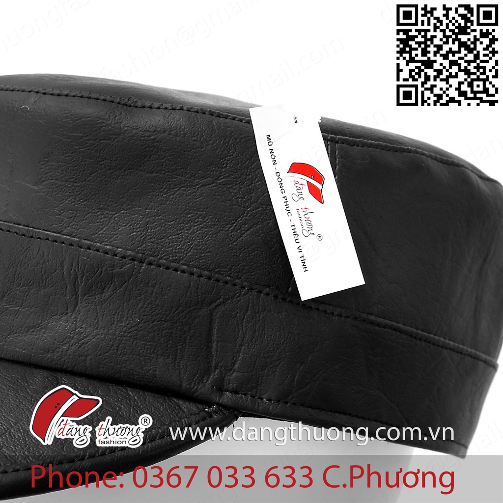 Mũ nón kết lưỡi trai đầu bằng chóp vuông da Pu trơn nam nữ phong cách lính Army