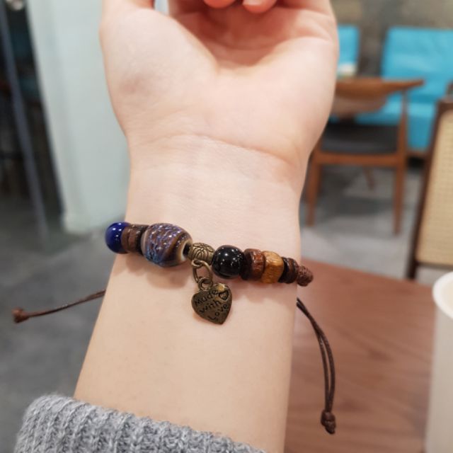 Vòng tay dây rút đá thổ cẩm phong cách vintage siêu xinh, bán giá rẻ