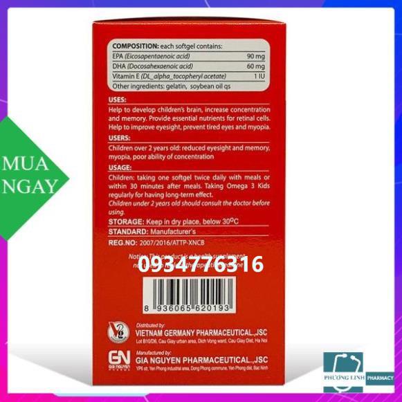 Dầu cá Omega 3 Kids – Hỗ trợ phát triển não bộ, giúp mắt sáng (Lọ 60 viên)