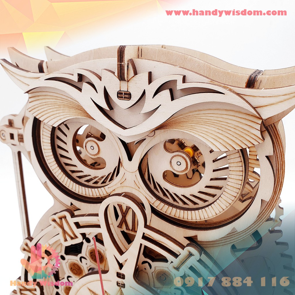 Mô hình gỗ chuyển động - Đồng hồ cú mèo - Robotime Owl Clock LK503