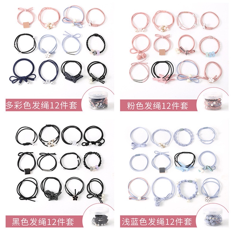 Set 12 Dây Cột Tóc Co Giãn Thắt Nơ Đính Hạt Ngọc Trai Thời Trang Cho Nữ