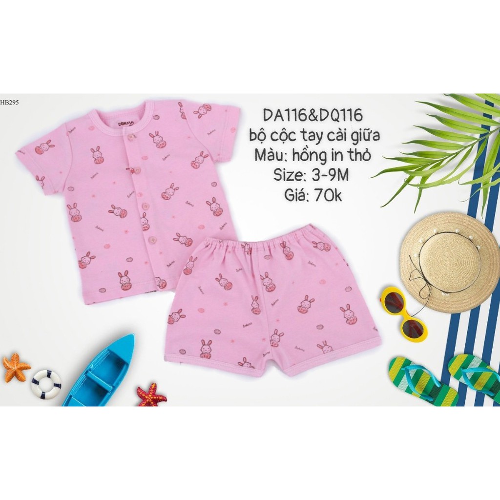 [SALE] Bộ Sơ Sinh Cài Giữa Tay Ngắn (1-9M) Dokma - Quần Áo Sơ Sinh Bé Gái Dokma DB116