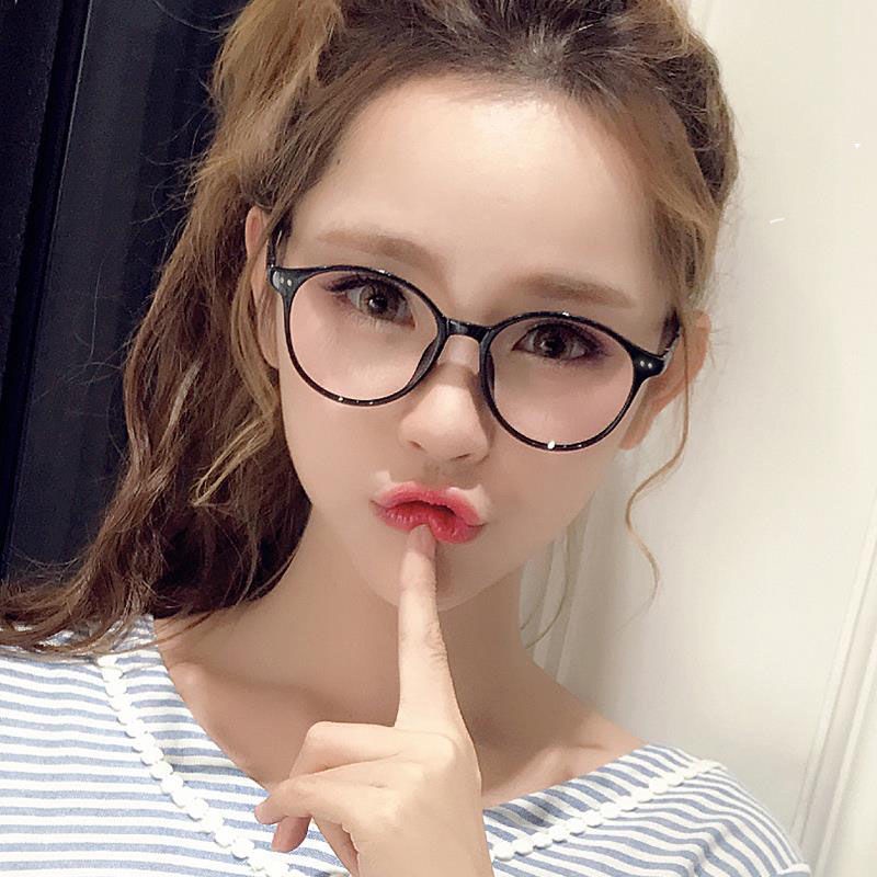 ☑♗♦Kính cận chống tia phóng xạ nữ phiên bản hàn quốc mặt tròn retro thời thượng gọng phẳng nam màu đỏ lưới cùng kiểu