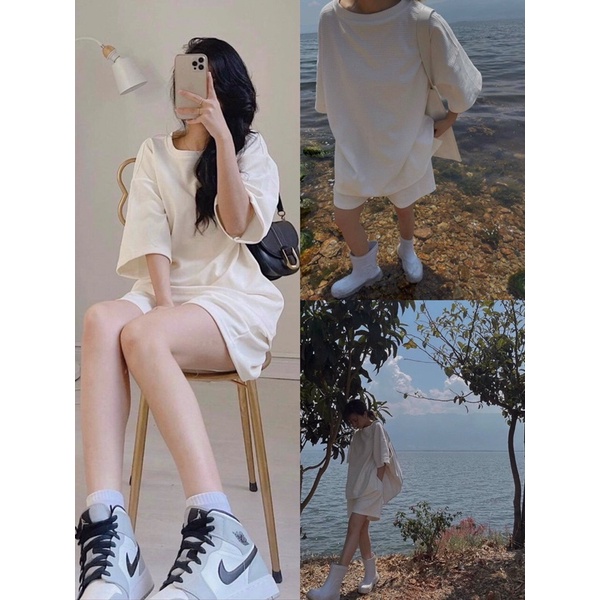 🌸 Set đồ áo form rộng cổ tròn kèm quần short 2 màu ĐEN | TRẮNG cá tính Ulzzang 🌸
