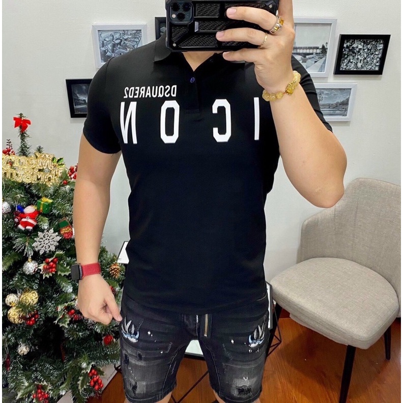 Áo Polo nam cổ bẻ phối in hình ICON form ôm dáng chuẩn người thun lạnh cotton thấm hút mồ hôi