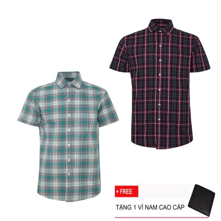 Combo 2 Áo Sơ Mi Nam Sọc Caro Gabofashion Cao Cấp VSM136 tặng ví ( nhiều màu ) cao cấp