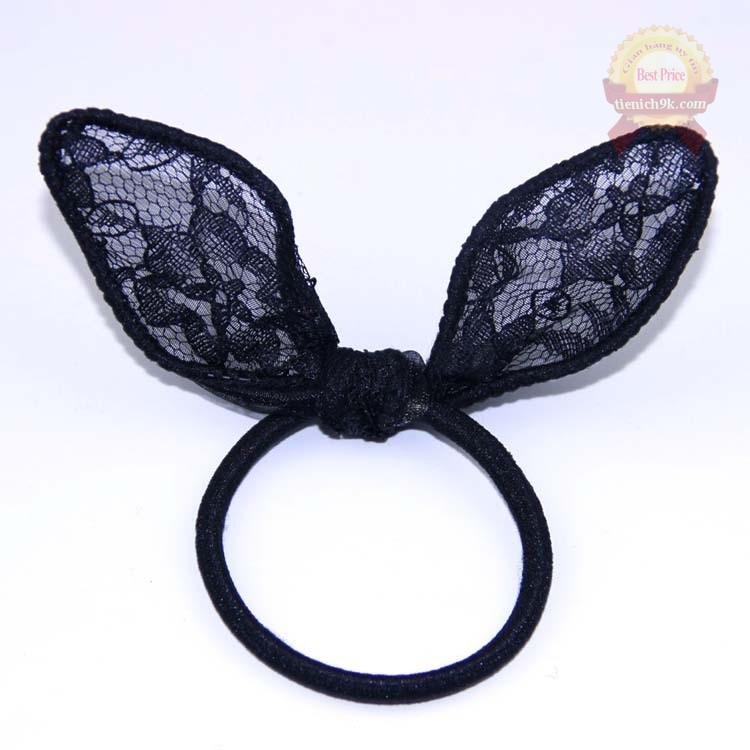 Chun buộc tóc đính đá nhân tạo nơ vải ren | Kẹp tóc tai thỏ cosplay