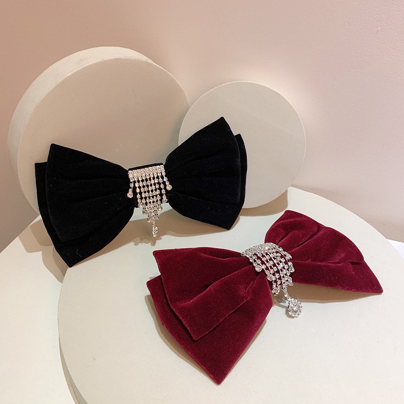 Kẹp Tóc Nơ Nhung Đính Đá Tua Rua Sang Trọng