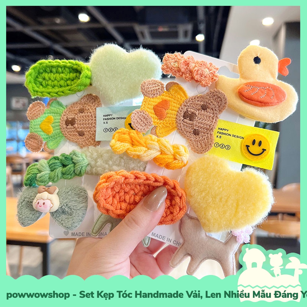 [Sẵn VN - Hỏa Tốc] Set Kẹp Tóc Handmade Vải, Len Nhiều Mẫu Đáng Yêu Hoạt Hình Island Cute Lovely