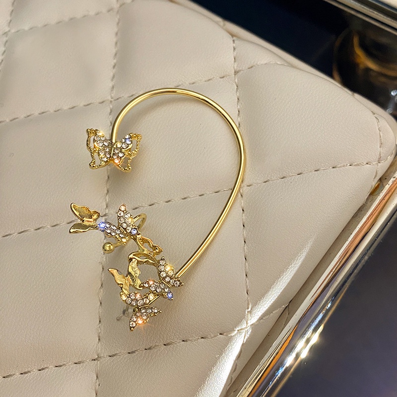 Khuyên kẹp vành tai hình bướm đính đá pha lê thời trang thanh lịch cho nữ