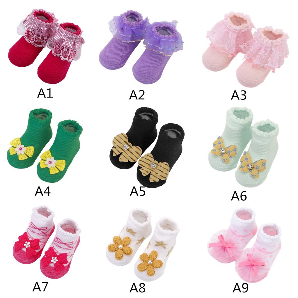 Tất phối hoa nơ xinh xắn cho bé gái 0-24 tháng tuổi
