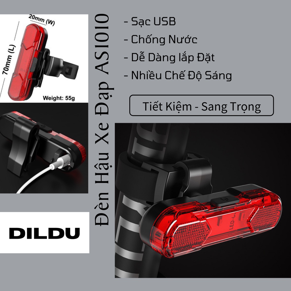Đèn Hậu Xe Đạp - Sạc USB - Thiết kế đơn giản, có thể xoay ngang dọc tùy ý