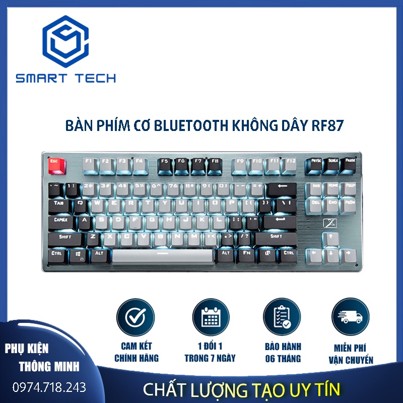 Bàn phím CƠ Bluetooth Không Dây Pin Sạc RF87 LED đẹp, phím blue switch cho máy tính pc laptop, điện thoại, máy tính bảng