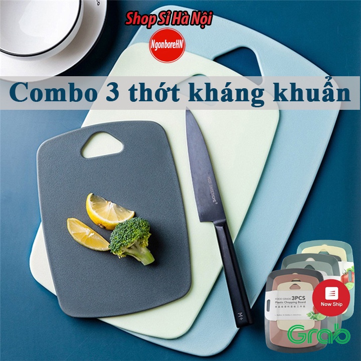 Thớt kháng khuẩn, thớt nhựa lúa mạch cao cấp, an toàn, bền đẹp, chống trơn trượt, combo 3 chiếc đa năng, phù hợp với mọi