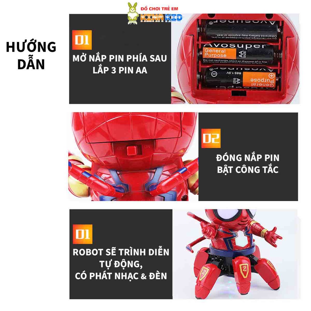 Đồ Chơi Robot Người Nhện Nhảy Múa 6 Chân, Sáng Đèn Phát Nhạc Vui Nhộn Cho Bé