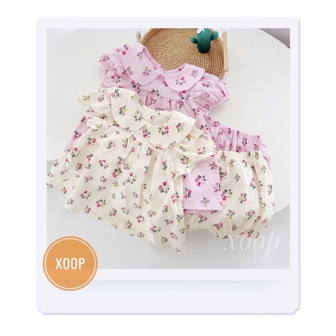 Bộ cộc tay hoa nhí cổ sen chất thô xước xịn đẹp bé gái (8-17kg) (SP002129 ) shop phúc yến