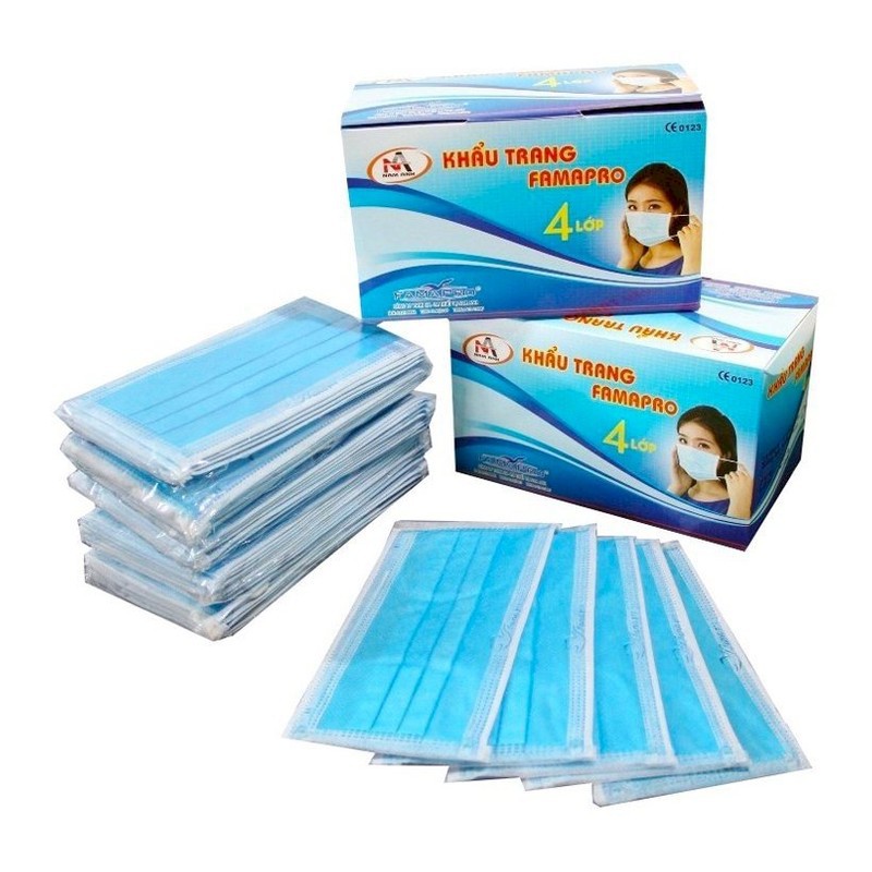 Khẩu Trang Y Tế 4 Lớp Famapro Nam anh mau xanh hộp 50 cai