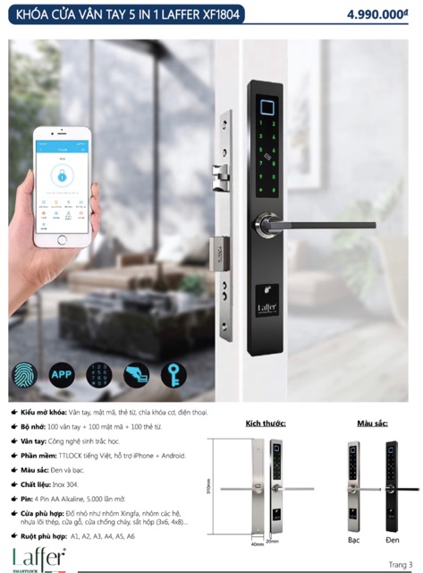 APP TTlock Khoá cửa nhôm xingfa, nhựa lõi thép, sắt, gỗ xài vân tay ngoài trời Elock Germany Technology 5 cách mở