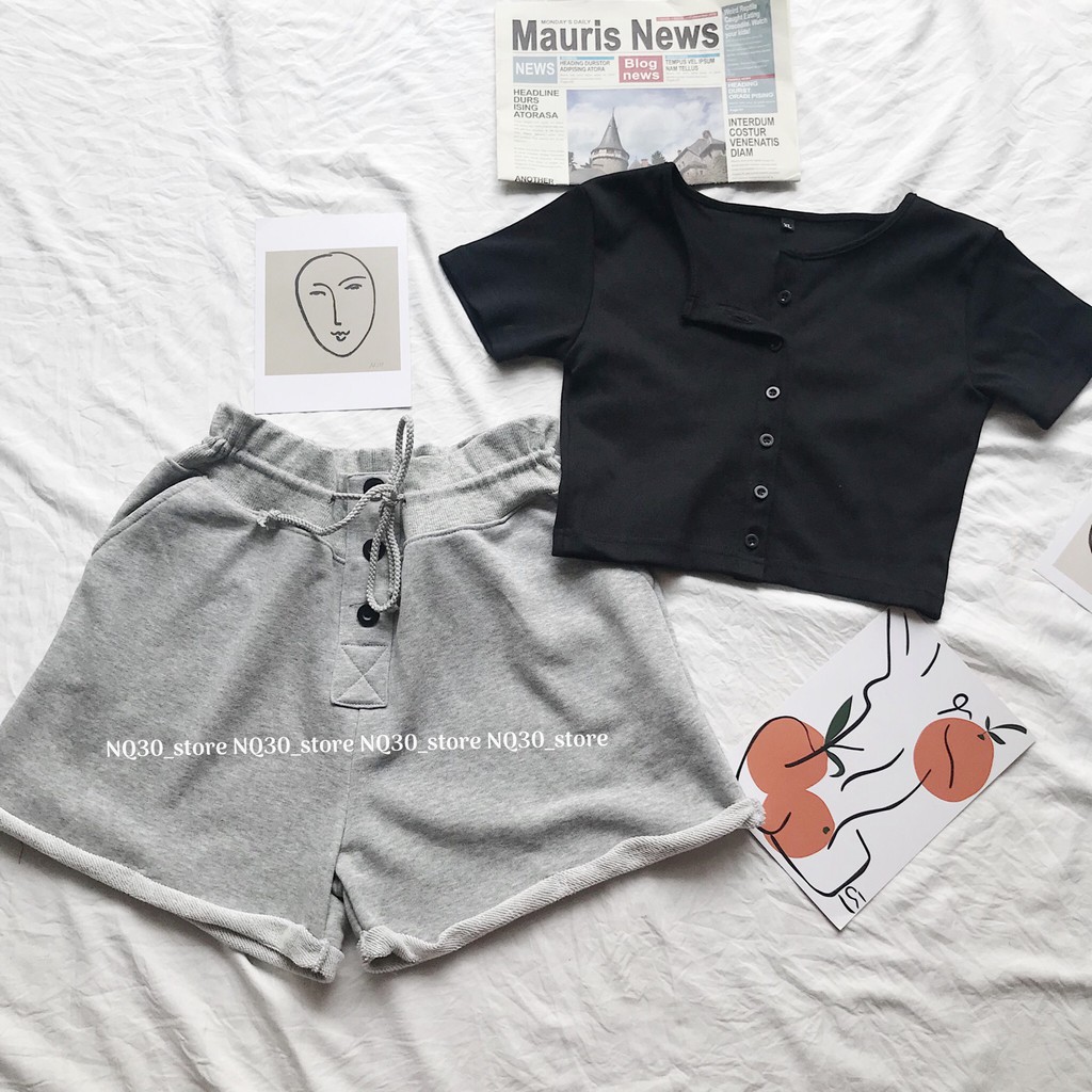 Quần Short Cạp Cao Nỉ Chân Cua Nữ Ullzang | BigBuy360 - bigbuy360.vn