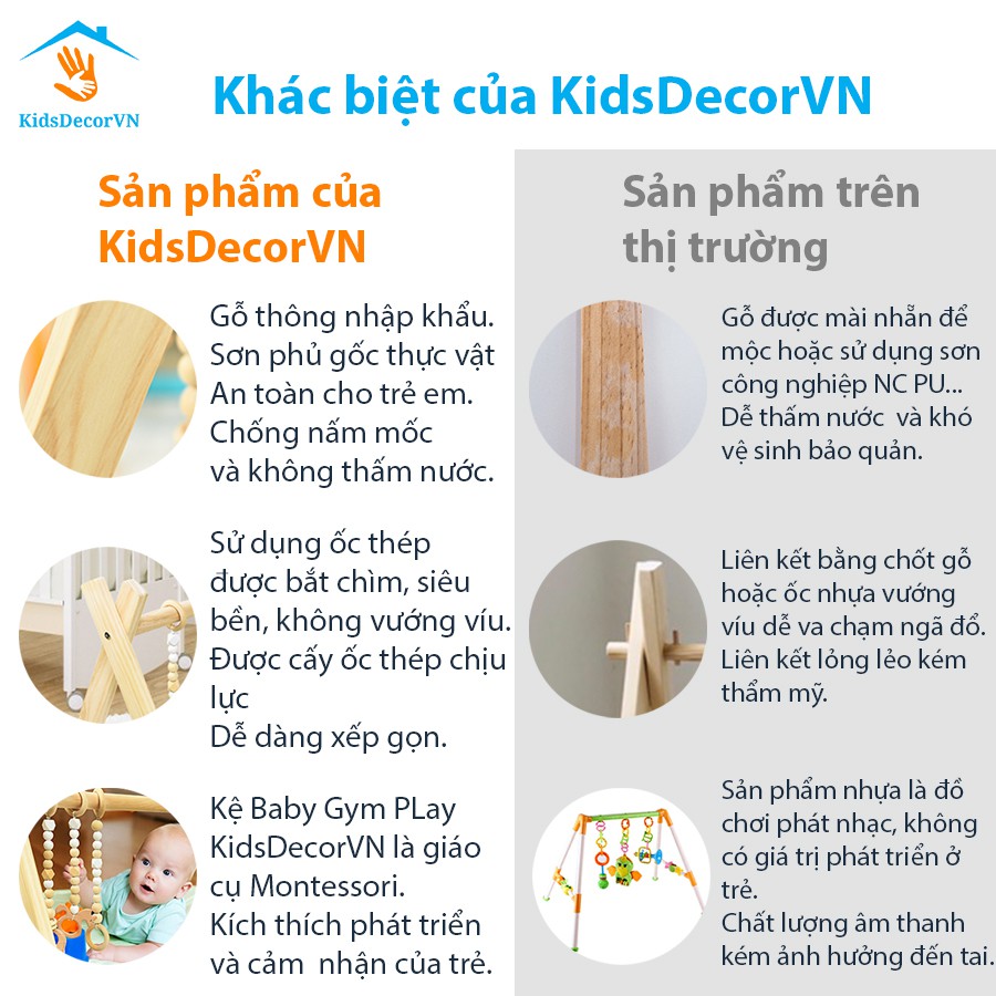 kệ chữ A treo đồ chơi cho bé kèm đồ chơi phát triển bằng gỗ An toàn cho trẻ em sử dụng giáo cụ Montessori baby gym play