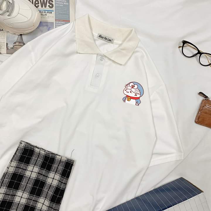 Áo Có Cổ Polo Form Rộng Chất Thun Mềm Mịn In Hình Doremon Ngậm Cực Đáng Yêu Phá Cách Phong Cách   TTQ0241