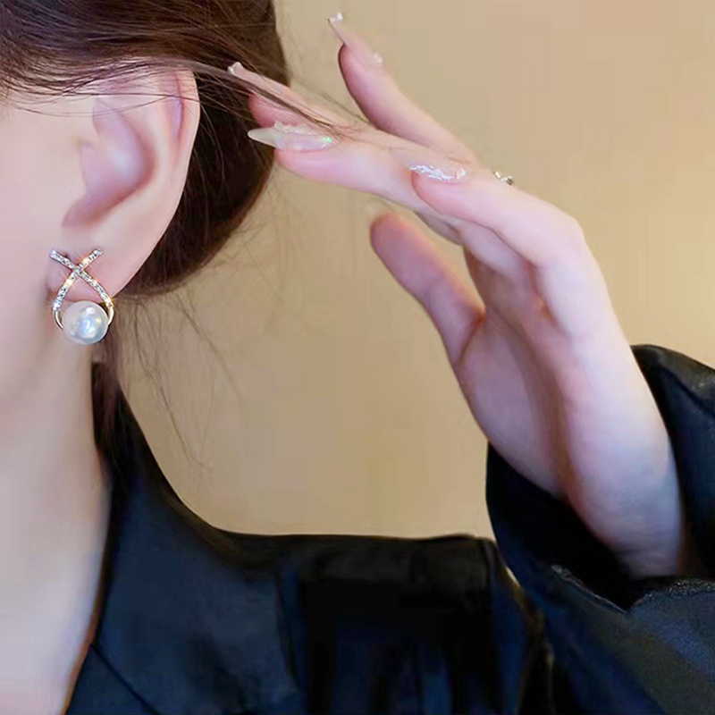 Khuyên tai MANYUE ngọc trai giả hình chữ cái thời trang cổ điển chất lượng cao cho nữ