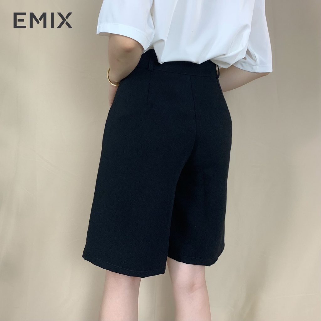 Quần tây nữ short lửng EMIX dáng lửng, ống rộng, cạp cao, khóa trước, vải tuyết mưa mềm mịn, không lộ Q2066/P0K44