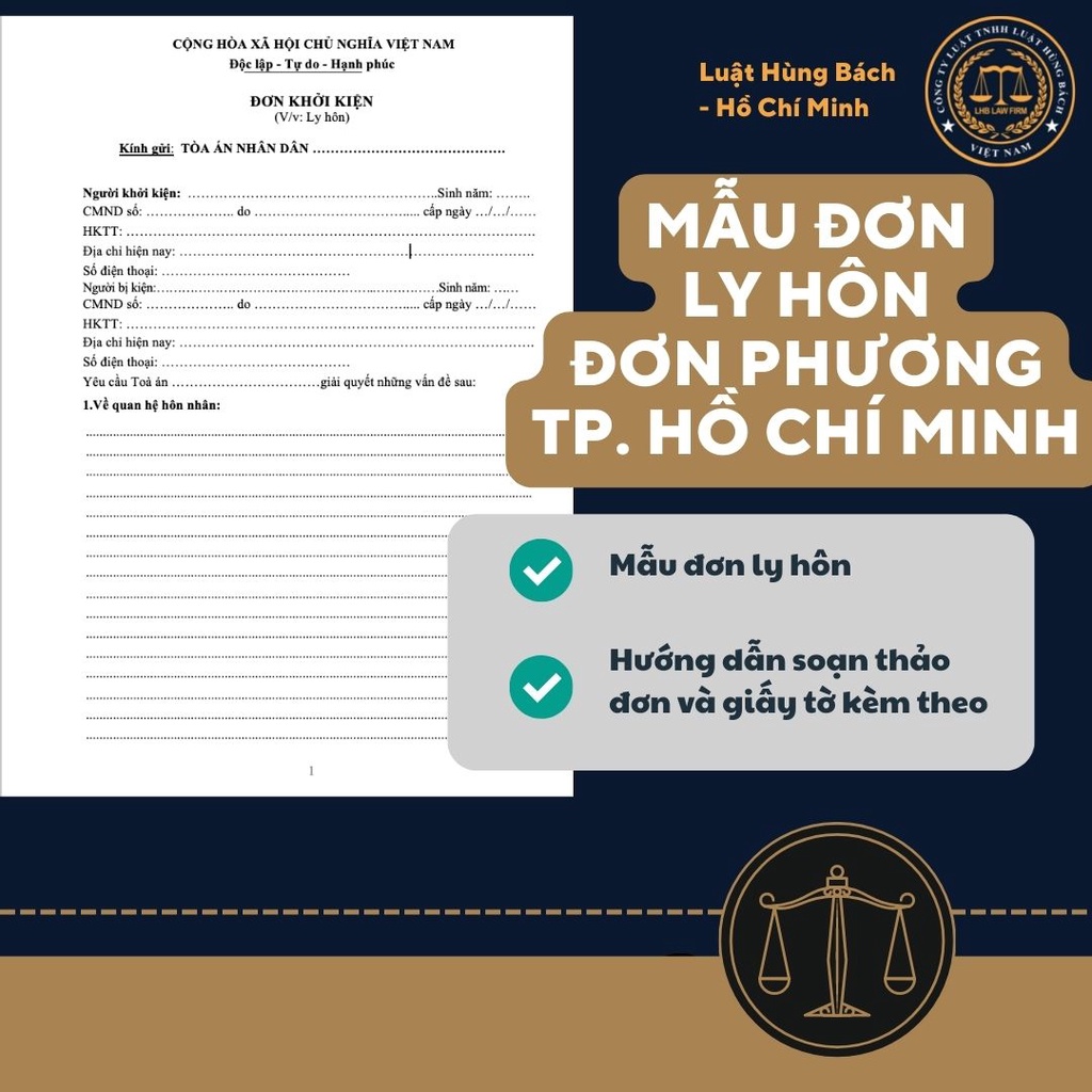 Mẫu đơn ly hôn đơn phương các quận/ huyện thành phố Hồ Chí Minh