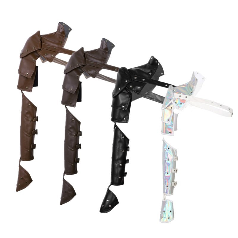 Set 2 Phụ Kiện Hóa Trang Áo Giáp Vai Đinh Tán Bằng pu Điều Chỉnh Được Phong Cách gothic gothic Kèm Dây Đeo Cánh Tay