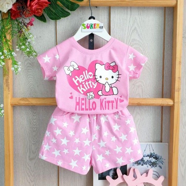 Đồ bộ thun Bé Gái mèo Kitty quần đùi áo thun Kitty cho bé gái mềm mát size 3-10