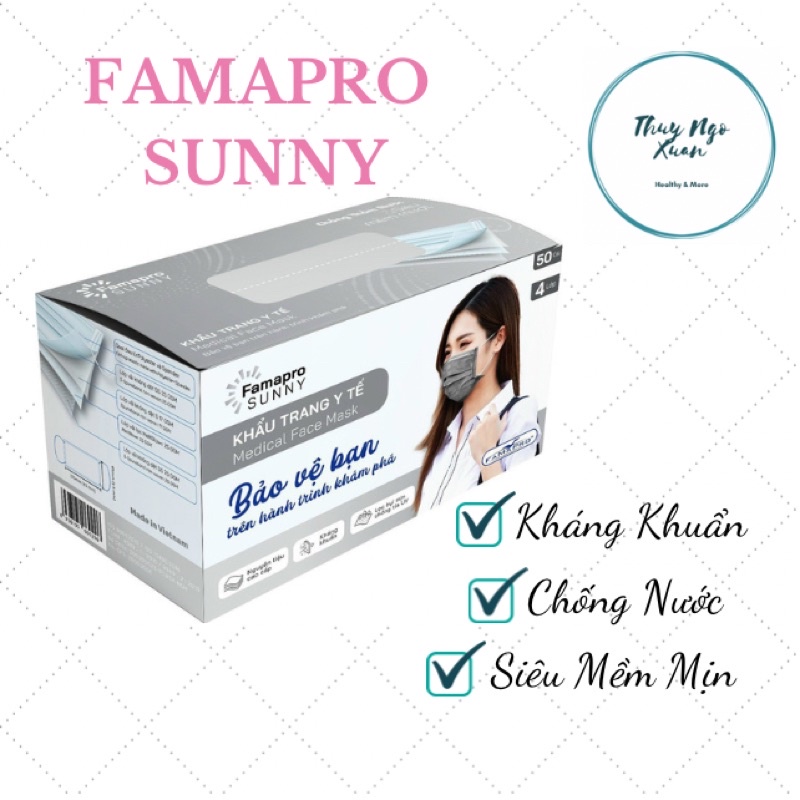 Khẩu Trang Y Tế FAMAPRO Cô Gái, SUNNY FAMAPRO 4 Lớp Kháng Khuẩn, Chống Nước, Siêu Mềm Mượt (50c)