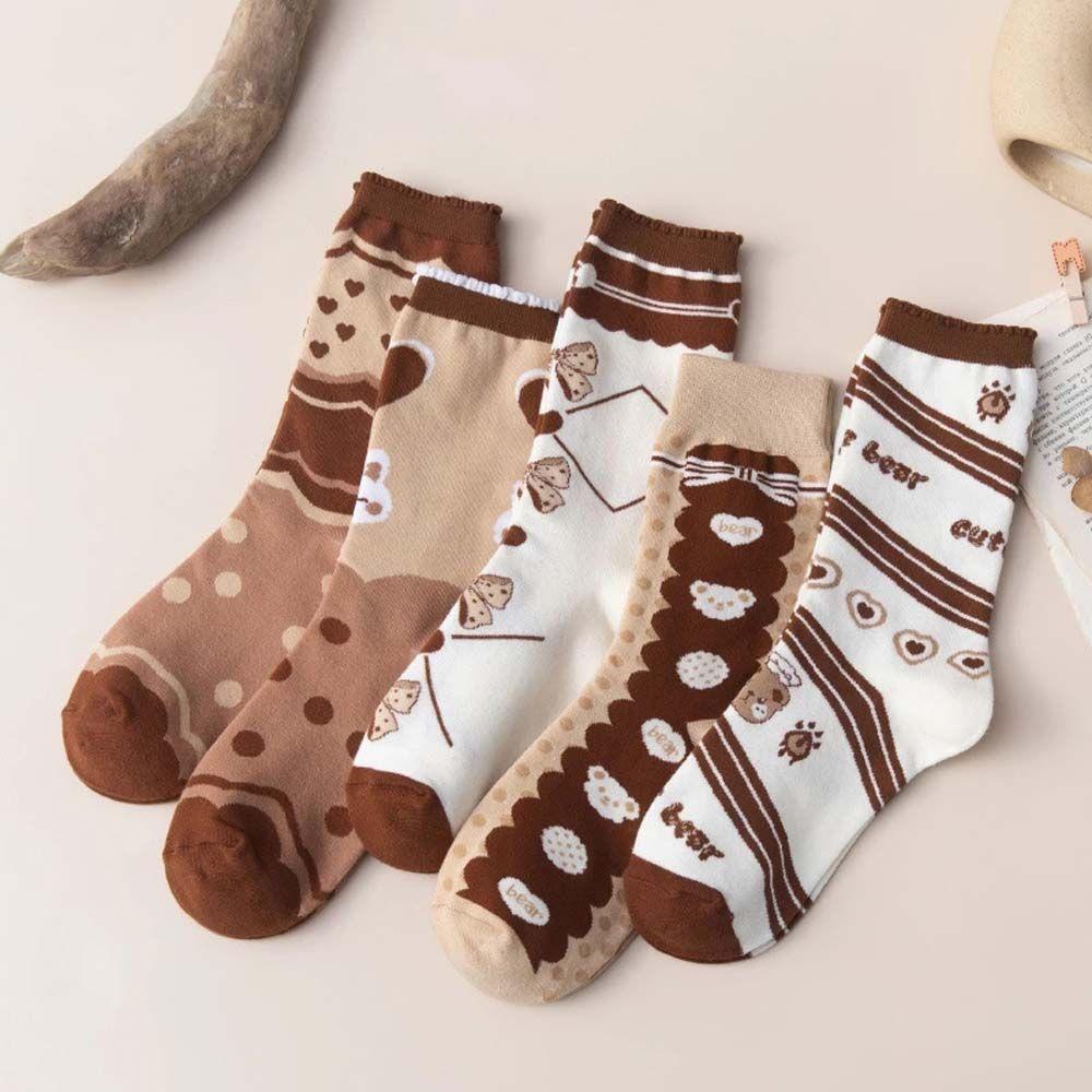 Vớ Thể Thao Thoáng Khí Họa Tiết Kẻ Sọc / Gấu Hoạt Hình Phong Cách Harajuku Cho Nữ