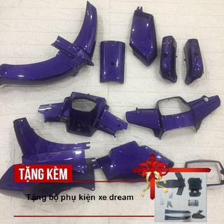Dàn áo xe HONDA-DREAM II màu Tím, chất liệu nhựa ABS nguyên sinh, bền đẹp full phụ kiện