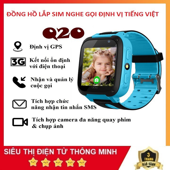 Đồng Hồ Định Vị Trẻ Em, Đồng Hồ Thông Minh Q20 Có Tiếng Việt Chụp Ảnh Camera HD Có Model 2019