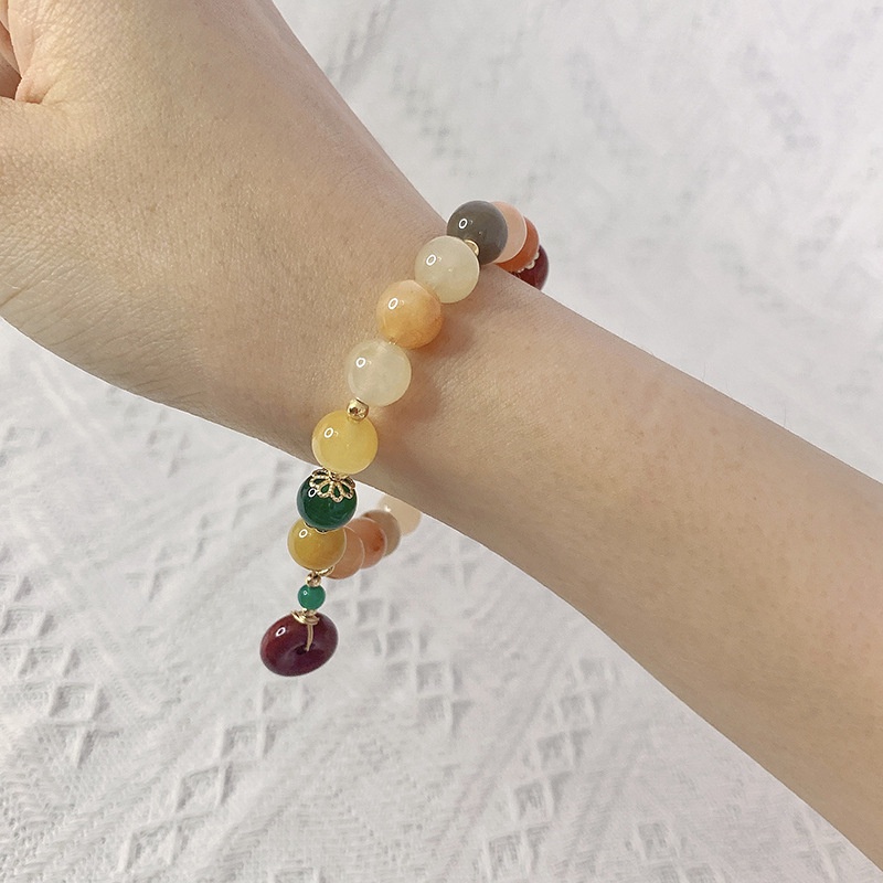 [Hàng Mới Về] Vòng Tay Hạt Đá Mã Não Lụa Vàng Đơn Giản An Toàn Khóa Cài An Toàn