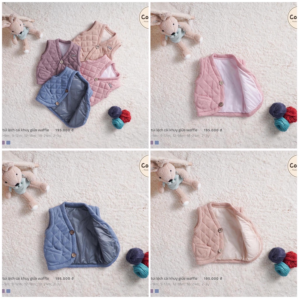 [Chính Hãng] Áo gile túi lệch cài khuy giữa phối viền trẻ em Cookie