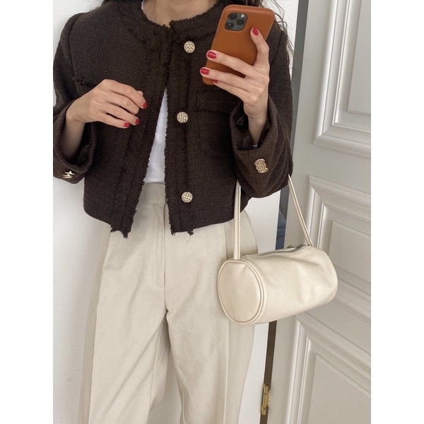 ÁO KHOÁC DẠ TWEED ULZZANG DÁNG CROPTOP