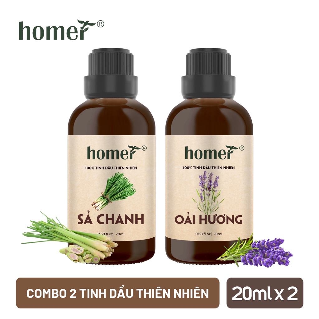 Combo 2 tinh dầu Sả Chanh + Oải Hương Homer 20ml/chai