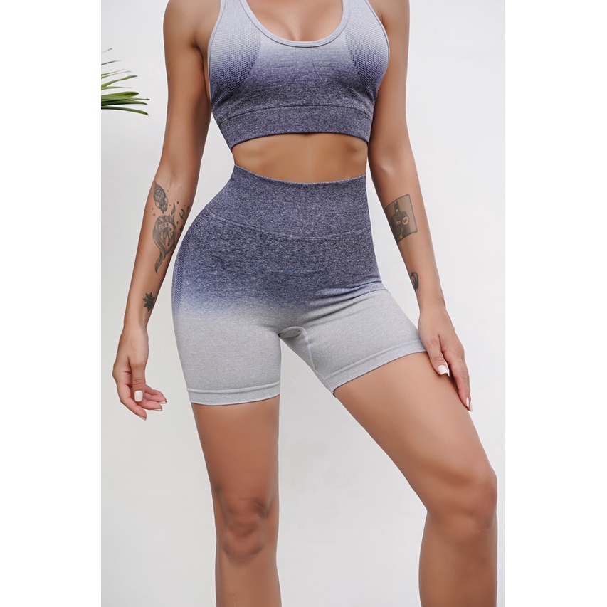 Bộ Tập Gym Yoga Nữ Quần Đùi Chun Mông Màu Omber 8052 Chất Dệt Kim - Hàng Cao Cấp