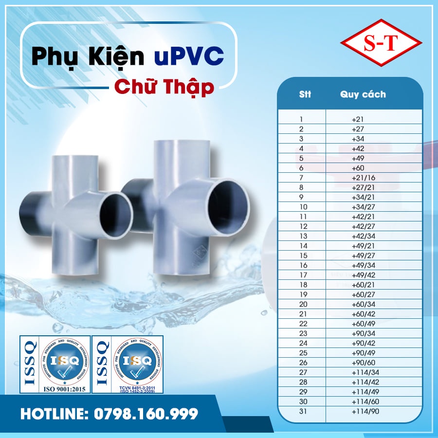 Chữ thập 4 hướng, dấu cộng nối ống nhựa PVC đủ size 21, 27, 34, 42, 49, 60 giá tốt
