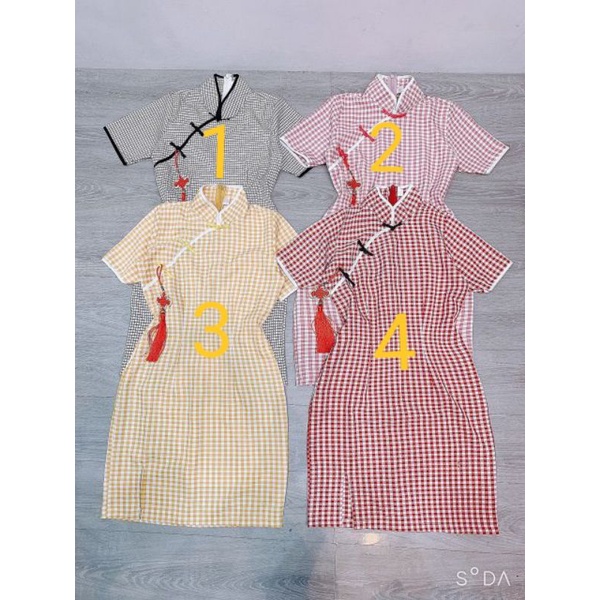 Đầm sườn xám caro