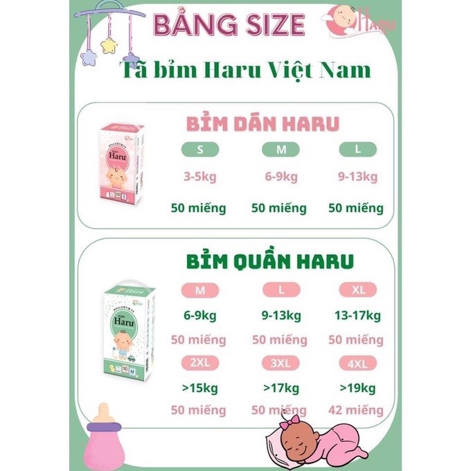 Tã/Bỉm HARU xuất Nhật Dán/Quần size S50/M50/L50/XL50/2XL50/3XL50/4XL42/5XL42