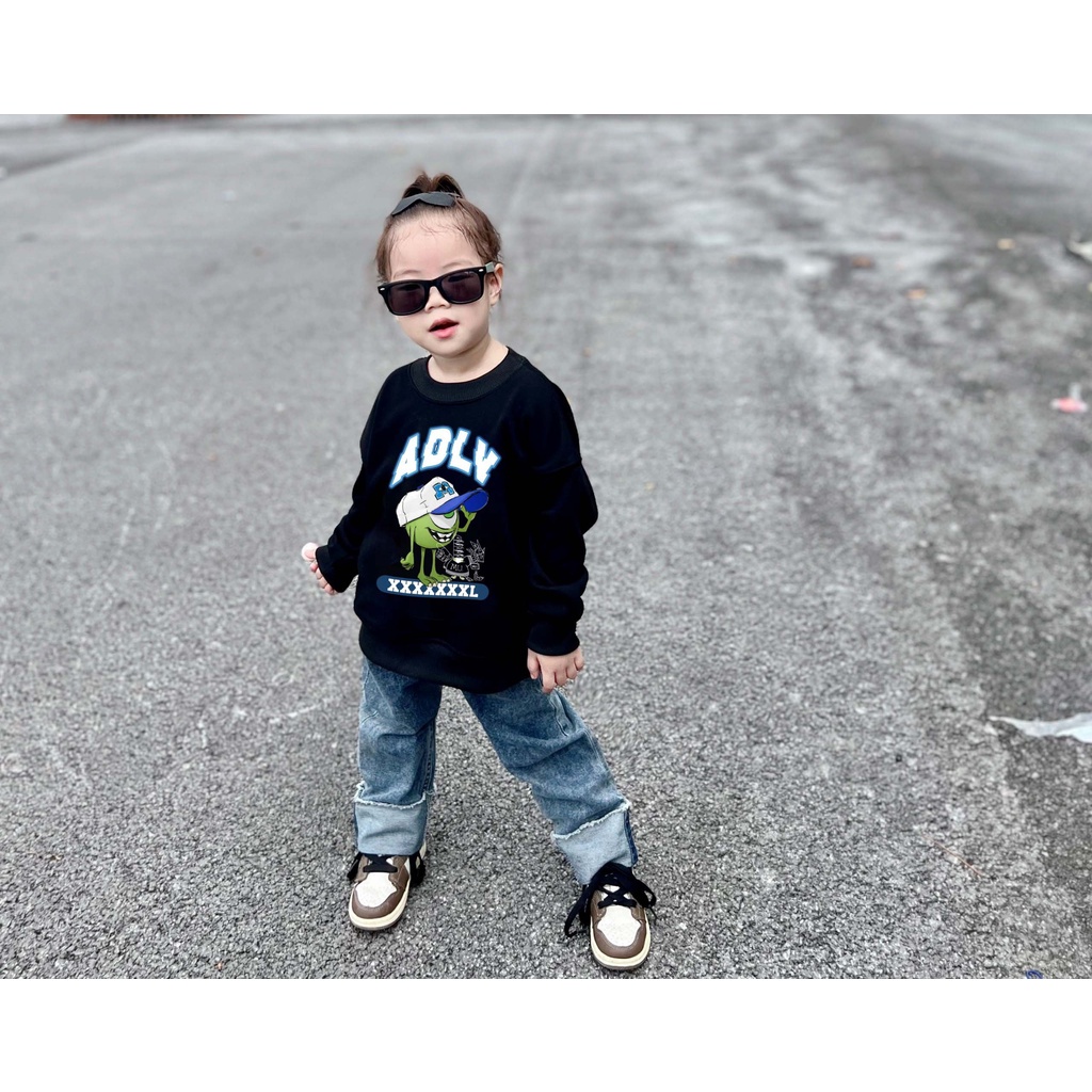 Áo nỉ cổ tròn ADLV monster cho bé , áo sweater cho bé unisex , TP KIDs