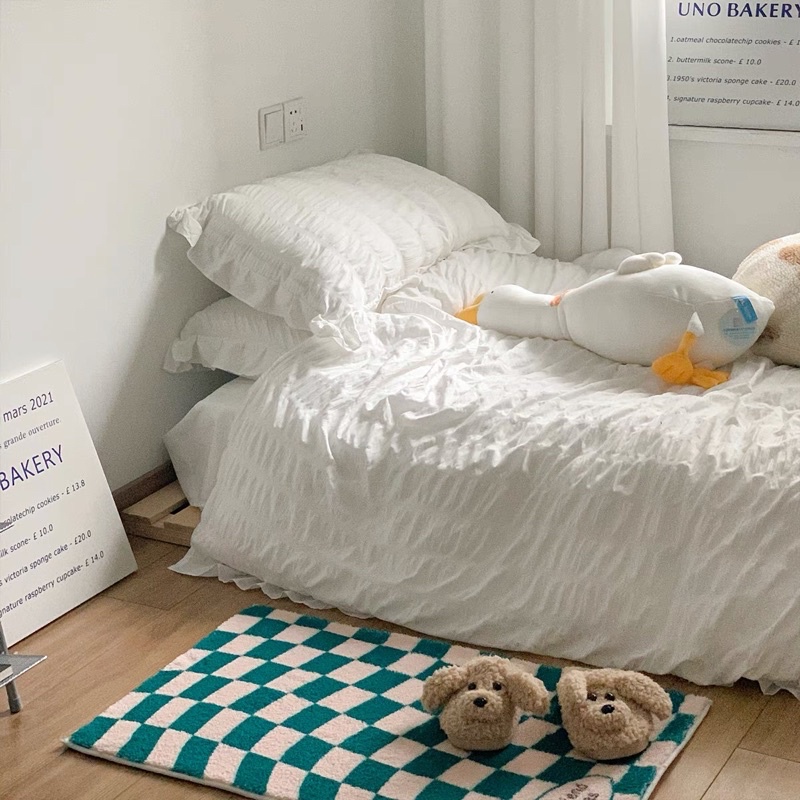 Thảm chùi chân kẻ ô, thảm chùi lông cừu phòng khách - Décor nhà Sò