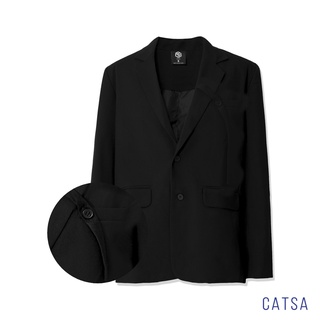 Áo khoác blazer Nam Form Rộng CATSA dài tay vest dáng dài unisex màu đen phong cách Hàn Quốc ABZ004