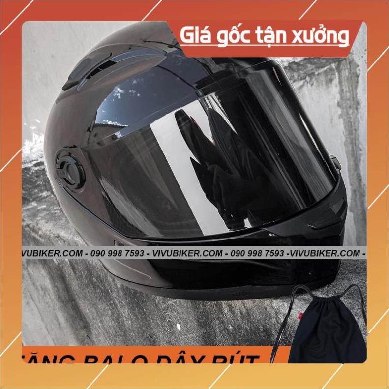 [Giống ảnh] Mũ Fullface AGU đen bóng tặng kèm balo dây rút - Mũ bảo hiểm Fullface AGU đen bóng kính đen siêu ngầu