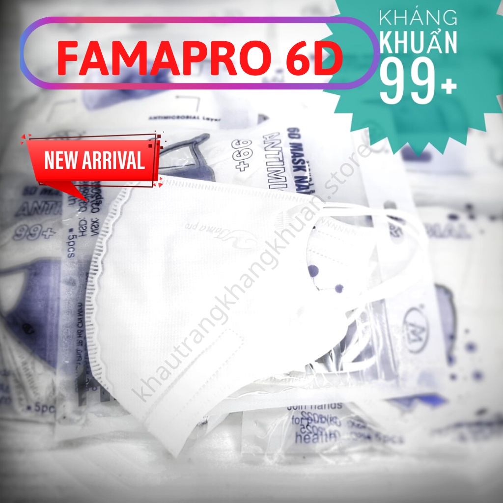 Khẩu trang 6D Famapro [Mẫu mới nhất], Khẩu trang trắng, chống bụi siêu mịn, 99% kháng khuẩn, form đẹp, ôm sát.