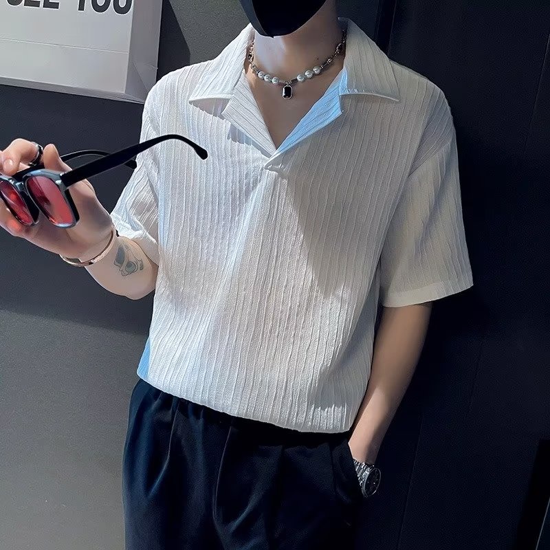 Áo Thun POLO Tay Ngắn Dáng Rộng Cổ Chữ V Phong Cách Hàn Quốc Thời Trang Mùa Hè Cho Nam