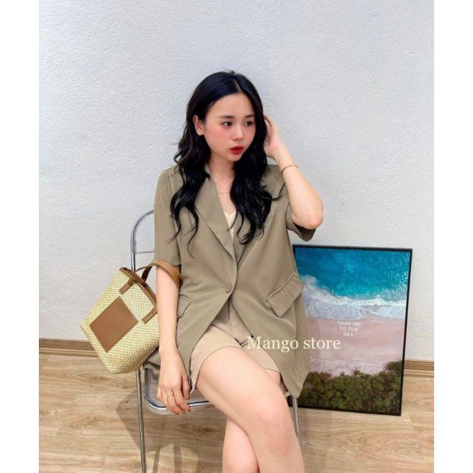 Set đồ nữ áo khoác vest 3 chi tiết kèm quần short + áo 2 dây mặc trong bảng màu vintage - Ảnh thật Yena Closet | BigBuy360 - bigbuy360.vn