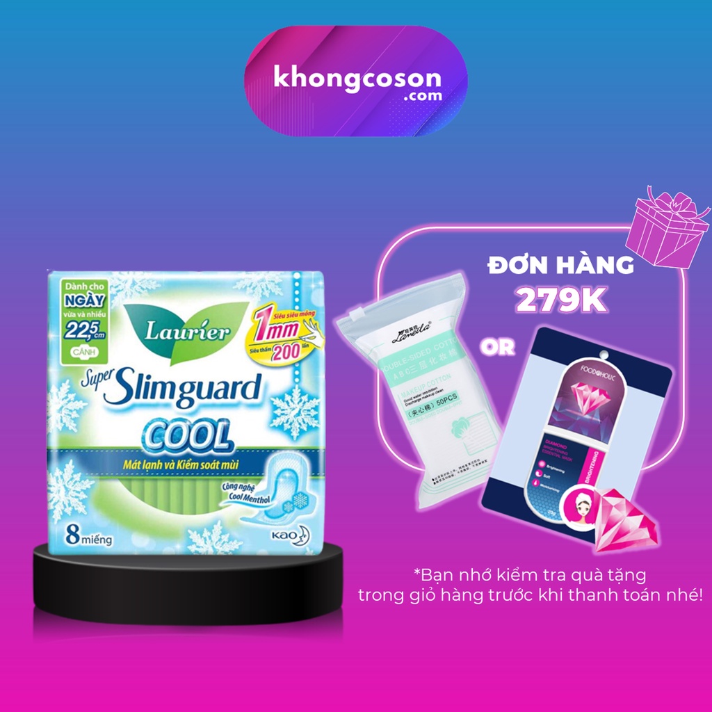 [CHE TÊN] Băng Vệ Sinh Laurier Super Slimguard Cool Siêu Mỏng Mát Lạnh 1mm (8M 22.5cm) - Khongcoson